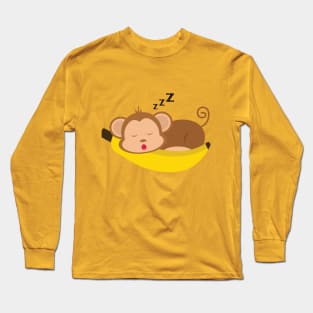 Cute Sleeping Monkey in the Banana Long Sleeve T-Shirt